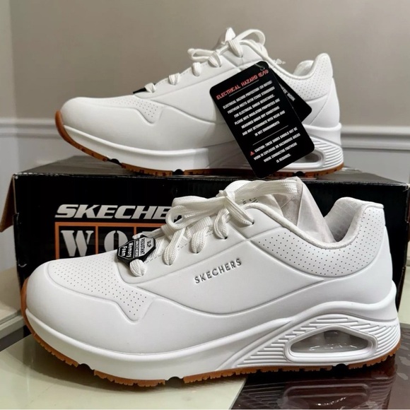 Skechers White Sneakers with Cushioned Sole and Leather-like Material